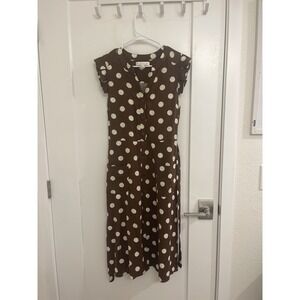 Monteau Brown Polka For Midi Dress Cottagecore Business Casual Holiday Classic